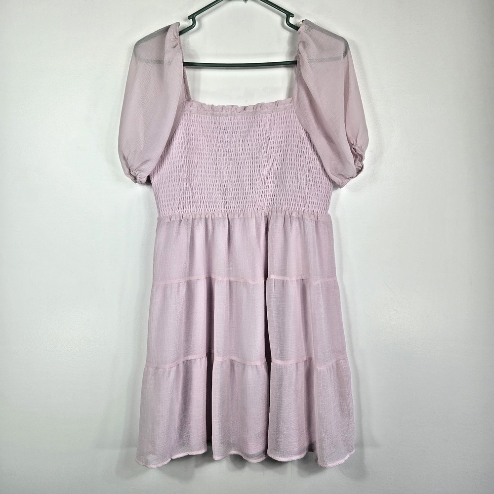 Andree by Unit Womens Large‎ Pale Pink Puff Sleeve Dress Smocked Lined